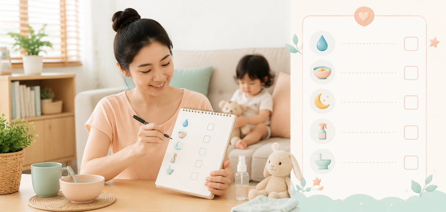 แม่ไทยกำลังทบทวนเช็กลิสต์การดูแลลูกในบ้าน